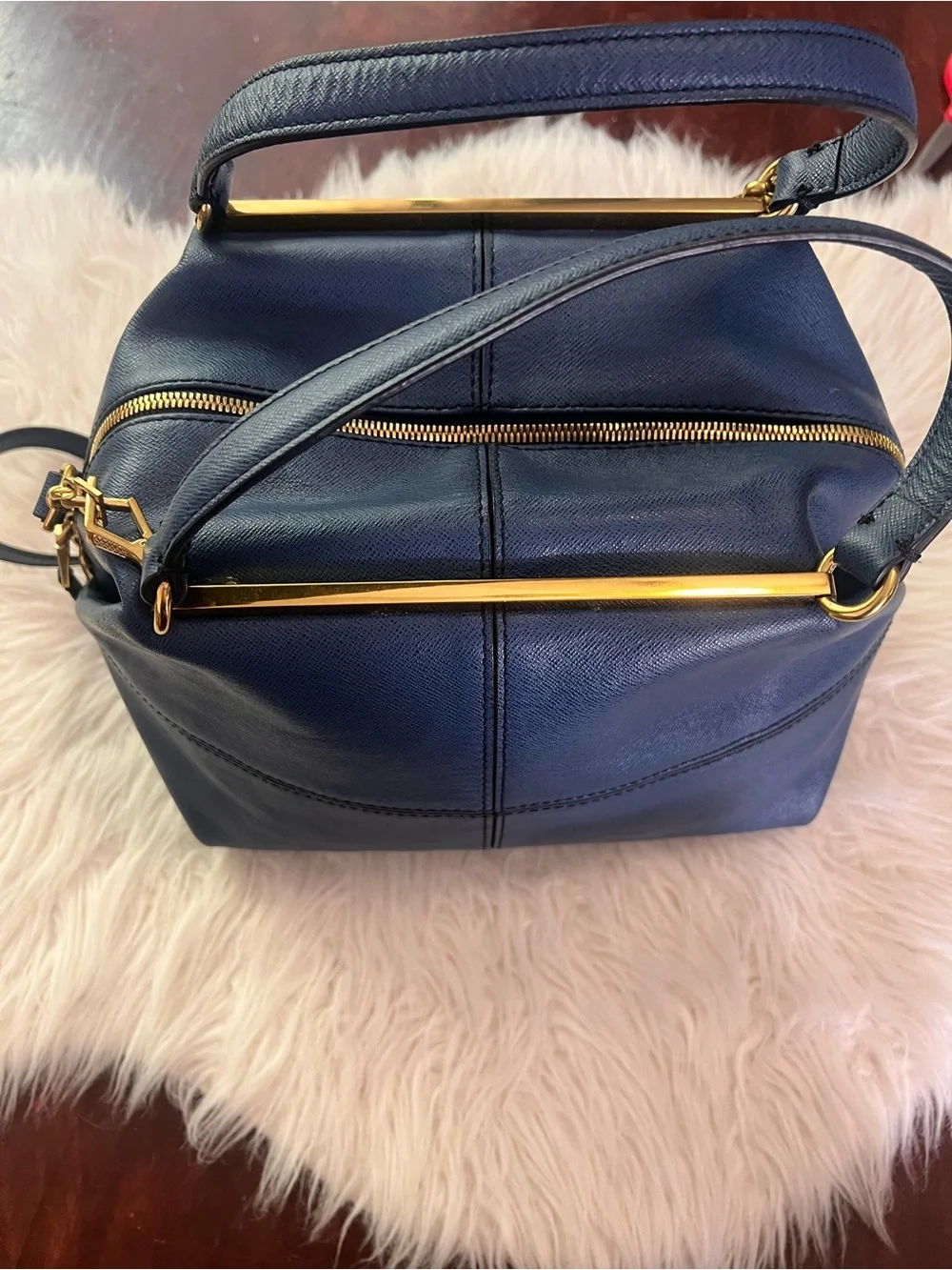 NWT J.Crew Hughes Origami Saffiano Leather Convertible Bag Blue